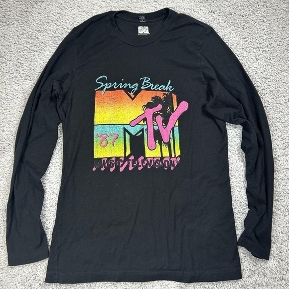 MTV Shirt Womens Small Crewneck Spring Break Long Sleeve Party Layers Bright - Picture 1 of 4